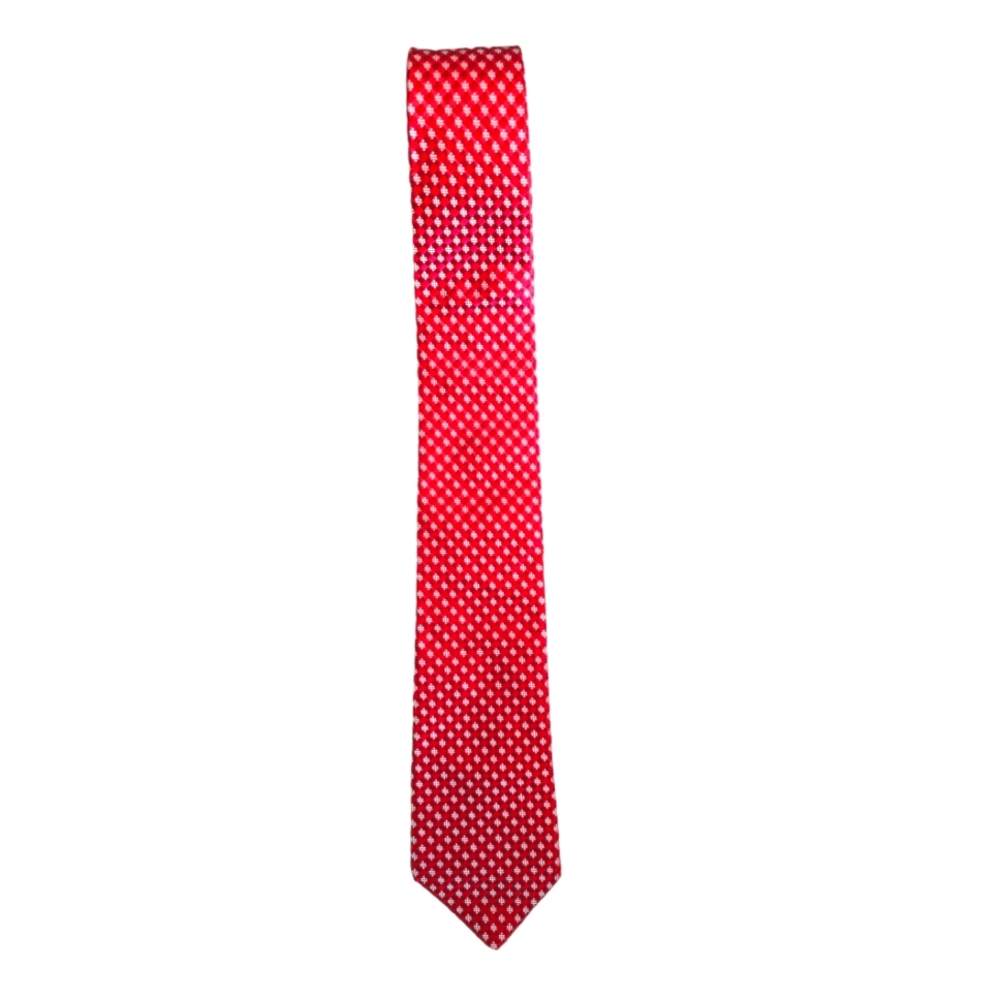 Ike Behar New York Red and White Mens Tie 100% Silk Made In The USA